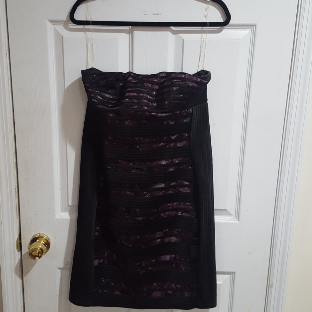 Black and Purple strapless Cache` Dress